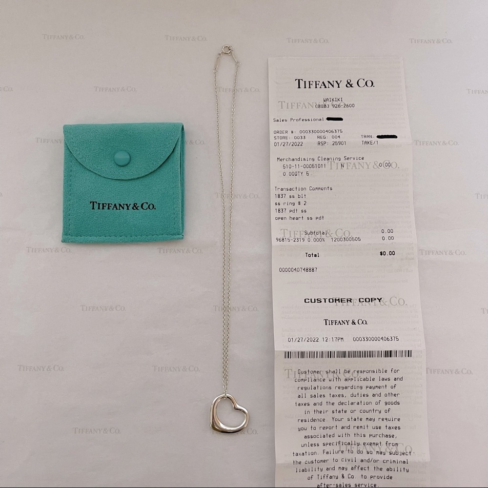 Tiffany & Co. Elsa Peretti Silver Large Open Heart Pendant Necklace 16” W/Pouch - Picture 7 of 9